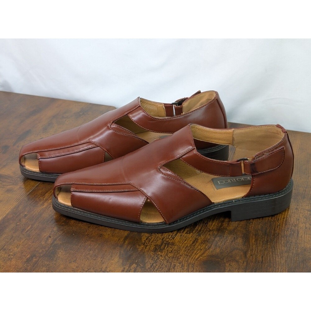 Lucio Ricci Mens Fisherman Dress Sandals Brown Leather Vent Toe Shoes Sz 9